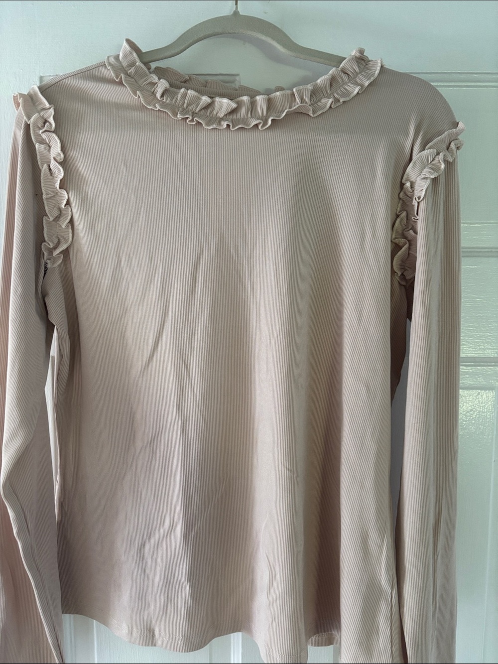 Ruffle Trim Long-Sleeve Top - Blush